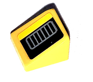 LEGO Jaune Pente 1 x 1 (31°) avec Argent Grille sur Noir (La gauche) Autocollant (35338)