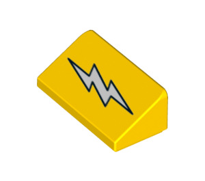 LEGO Geel Helling 1 x 2 (31°) met Flash symbol in Wit (23886 / 85984)