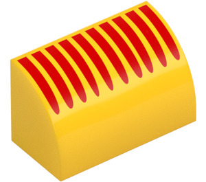 LEGO Amarillo Con pendiente 1 x 2 Curvo con Rojo Lines (37352 / 102471)