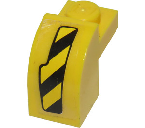 LEGO Yellow Slope 1 x 2 x 1.3 Curved with Plate with Black and Yellow Danger Stripes (Right) Sticker (6091)