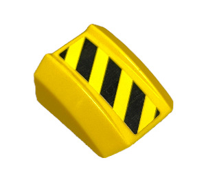 LEGO Geel Helling 1 x 2 x 2 Gebogen met Zwart en Geel Danger Strepen (Links Kant) Sticker (4973)