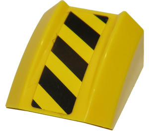 LEGO Geel Helling 1 x 2 x 2 Gebogen met Zwart en Geel Danger Strepen (Rechts Kant) Sticker (28659)