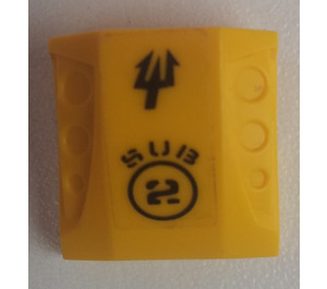 LEGO Žlutá Sklon 1 x 2 x 2 Zakřivený s Dimples s 'SUB 2' Samolepka (44675)