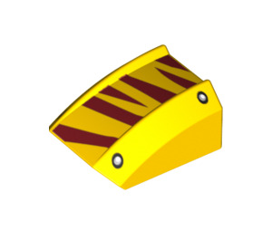 LEGO Giallo Pendenza 1 x 2 x 2 Curvo con Rivets e Rosso scuro Tigre Strisce (30602 / 73798)