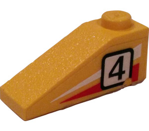LEGO Geel Helling 1 x 3 (25°) met "4" (Rechtsaf) Sticker (4286)