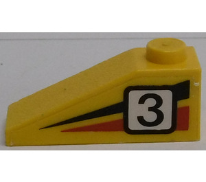 LEGO Gul Skråning 1 x 3 (25°) med Svart '3', Svart og Rød Striper Model Venstre Side Klistremerke (4286)