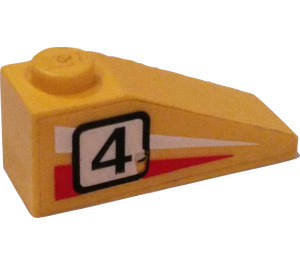 LEGO Yellow Slope 1 x 3 (25°) with Black Number 4 on Left Side Sticker (4286)