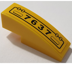 LEGO Giallo Pendenza 1 x 3 Curvo con '7637' Adesivo (50950)