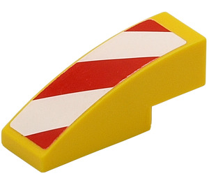 LEGO Jaune Pente 1 x 3 Incurvé avec rouge et blanc Diagonal Rayures Autocollant (Droite) (50950)
