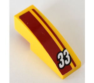 LEGO Yellow Slope 1 x 3 Curved with Red Racing Stripes and 33 Sticker (50950)