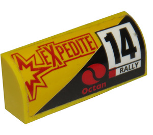 LEGO Gelb Steigung 1 x 4 Gebogen mit "14 RALLY", "EXPEDITE" und Octan Logo - Links Seite Aufkleber (6191)