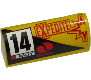 LEGO Jaune Pente 1 x 4 Incurvé avec "14 RALLY", "EXPEDITE" et Octan logo - Droite Côté Autocollant (6191)