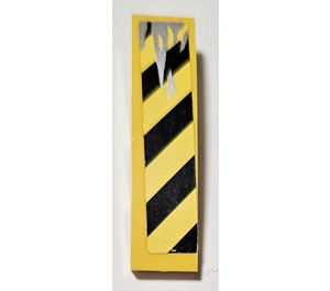 LEGO Yellow Slope 1 x 4 Curved with Black and Yellow Danger Stripes and Silver Splatters (Model Right) Sticker (11153)