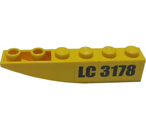 LEGO Geel Helling 1 x 6 Gebogen Omgekeerd met Zwart 'LC 3178' Model Rechts Kant Sticker (41763)