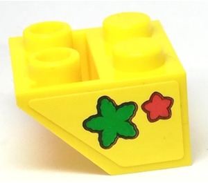 LEGO Jaune Pente 2 x 2 (45°) Inversé avec Vert et Rouge Étoile La gauche Autocollant avec entretoise plate en dessous (3660)