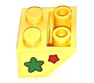 LEGO Yellow Slope 2 x 2 (45°) Inverted with Green and Red Star right Sticker with Flat Spacer Underneath (3660)