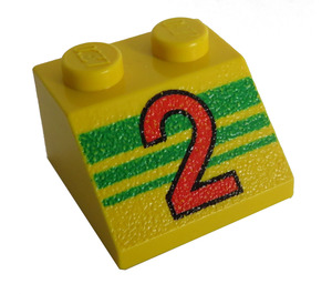 LEGO Geel Helling 2 x 2 (45°) met Number 2 en Groen Strepen (3039)