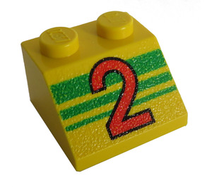 LEGO Yellow Slope 2 x 2 (45°) with Number 2 and Green Stripes (3039)
