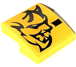 LEGO Gelb Steigung 2 x 2 Gebogen mit Demon auf Gelb Links Aufkleber (15068)