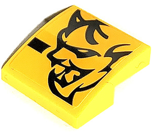 LEGO Gelb Steigung 2 x 2 Gebogen mit Demon auf Gelb Recht Aufkleber (15068)