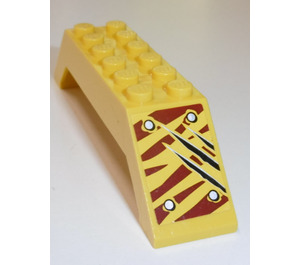 LEGO Yellow Slope 2 x 2 x 10 (45°) Double with Dark-Red Tiger Stripes, 3 Claw Scratch Marks (Right back) Sticker (30180)