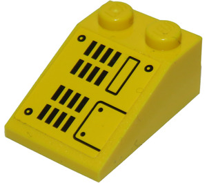 LEGO Yellow Slope 2 x 3 (25°) with Grille and Hatch Sticker with Rough Surface (3298)