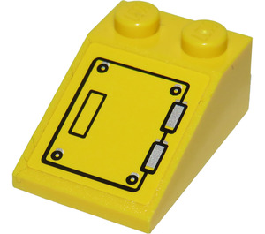 LEGO Yellow Slope 2 x 3 (25°) with Hatch and Silver Hinges Sticker with Rough Surface (3298)