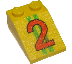 LEGO Giallo Pendenza 2 x 3 (25°) con Number 2 e Verde Strisce con superficie ruvida (3298)