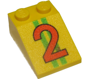 LEGO Yellow Slope 2 x 3 (25°) with Number 2 and Green Stripes with Rough Surface (3298)