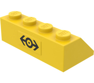 LEGO Geel Helling 2 x 4 (45°) met Zwart Trein logo Sticker met ruw oppervlak (3037)