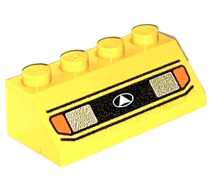 LEGO Yellow Slope 2 x 4 (45°) with Headlights and Black Lines Pattern with Rough Surface (3037 / 82929)