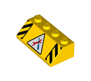 LEGO Giallo Pendenza 2 x 4 (45°) con Tools e Hazard Strisce con superficie liscia (3037 / 43307)