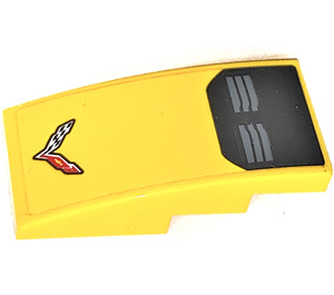 LEGO Gelb Steigung 2 x 4 Gebogen mit Luft Vents und Corvette Emblem Aufkleber (93606)