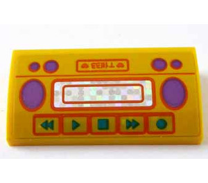 LEGO Yellow Slope 2 x 4 Curved with Cassette Player Sticker with Bottom Tubes (88930)