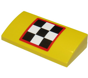 LEGO Yellow Slope 2 x 4 Curved with Checkered Flag Sticker with Bottom Tubes (88930)