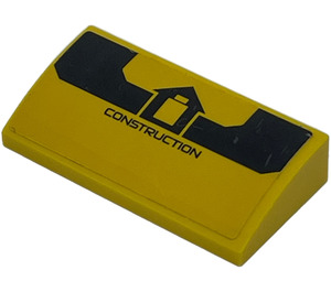 LEGO Yellow Slope 2 x 4 Curved with "Construction" and building logo Sticker with Bottom Tubes (88930)
