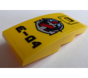 LEGO Giallo Pendenza 2 x 4 Curvo con Deep Sea logo e 'E-04' Adesivo (93606)