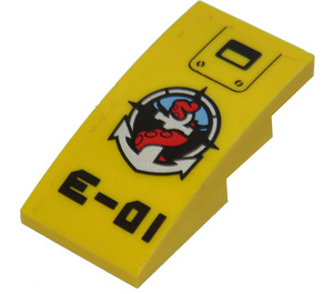 LEGO Yellow Slope 2 x 4 Curved with deep sea logo and 'E01' Sticker (93606)