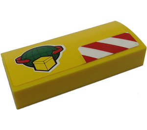 LEGO Yellow Slope 2 x 4 Curved with global transport logo Sticker with Bottom Tubes (88930)