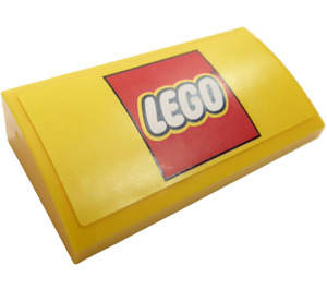 LEGO Yellow Slope 2 x 4 Curved with Logo "LEGO" Sticker with Bottom Tubes (88930)