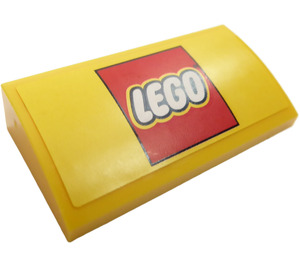 LEGO Gelb Schrägstein 2 x 4 Gebogen mit Logo "LEGO" Aufkleber mit Unterrohren (88930)