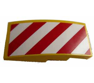 LEGO Yellow Slope 2 x 4 Curved with Red and White Diagonal Stripes Danger Sticker (Left) (93606)