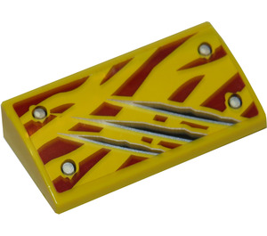 LEGO Gelb Steigung 2 x 4 Gebogen mit Tiger Streifen und Scratches Aufkleber mit Unterrohren (88930)