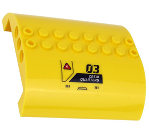 LEGO Yellow Slope 8 x 8 x 2 Curved Double with '03', 'CREW QUARTERS' Sticker (54095)