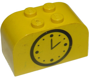 LEGO Jaune Pente Brique 2 x 4 x 2 Incurvé avec Noir Clock Paterne (4744)