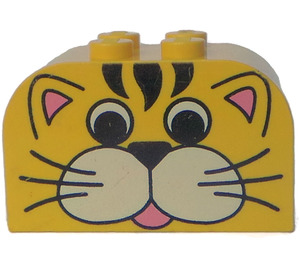 LEGO Yellow Slope Brick 2 x 4 x 2 Curved with cat face decoration (4744)