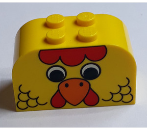LEGO Jaune Pente Brique 2 x 4 x 2 Incurvé avec Poulet Affronter (4744 / 82606)