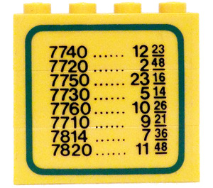 LEGO Yellow Stickered Assembly 4 x 1 x 3 with Train Schedule on Both Sides