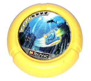 LEGO Yellow Technic Bionicle Weapon Throwing Disc with Scuba / Sub, 4 pips, flying box and shark (32171)