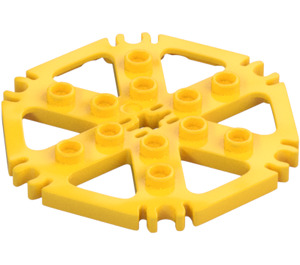 LEGO Gul Technic Platta 6 x 6 Hexagonal med Six Ekrar och Clips med ihåliga knoppar (64566)